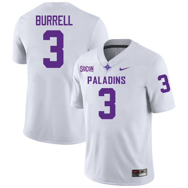 Furman Paladins #3 AK Burrell College Football Jerseys,Uniforms-White